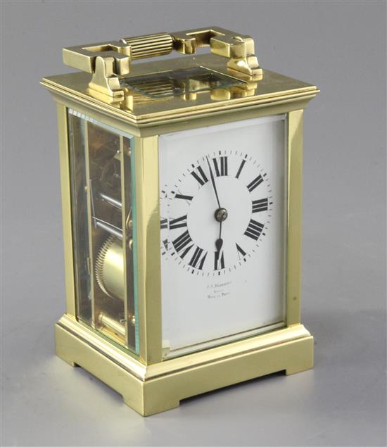An Edwardian lacquered brass carriage clock, 14.5cm